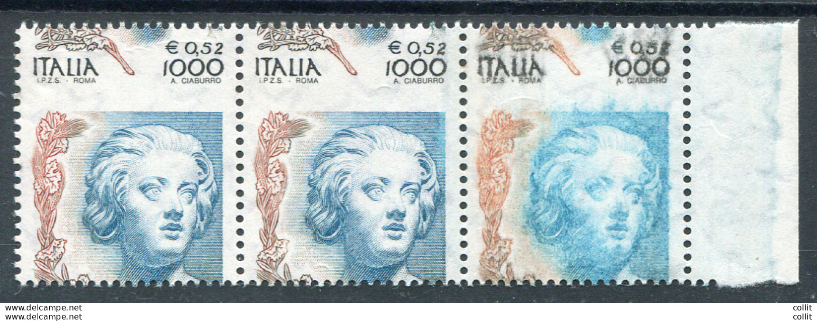 Donna Nell'arte Lire 1.000/€0,52 Striscia Doppia Varietà - Variétés Et Curiosités