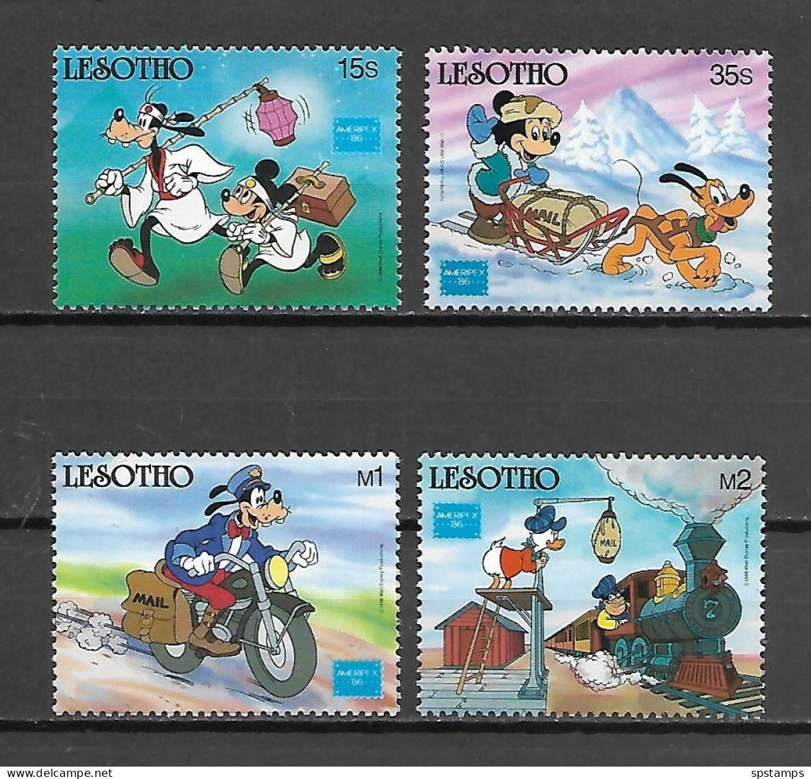 Disney Set Lesotho 1986 International Stamp Exhibition AMERIPEX MNH - Disney