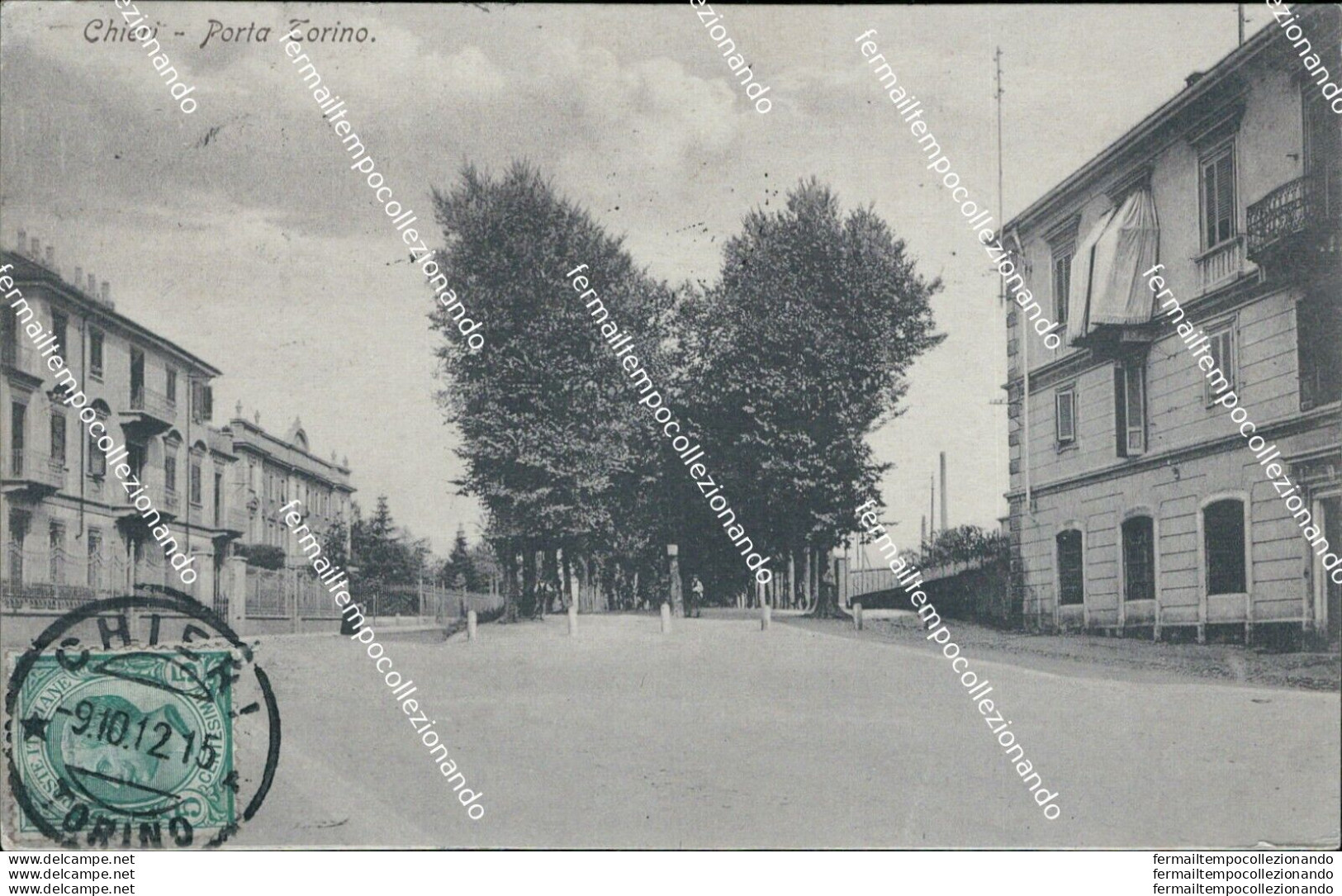 Az446 Cartolina Chieri Piazza Torino Piemonte 1915 Bella! - Autres & Non Classés