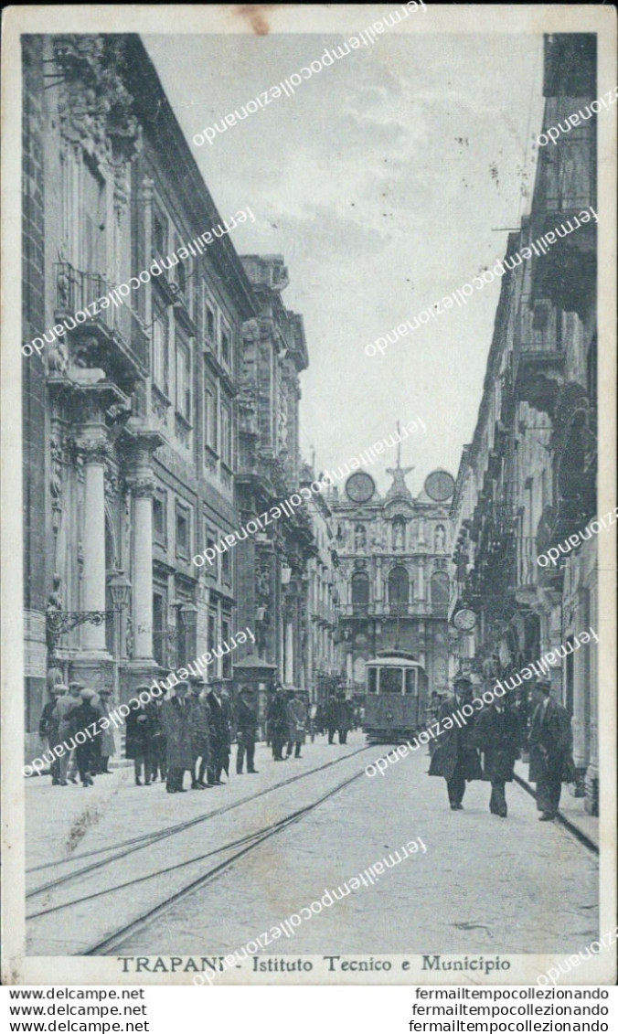 Bt267 Cartolina  Trapani Istituto Tecnico E Municipio Tram 1933 Sicilia - Trapani