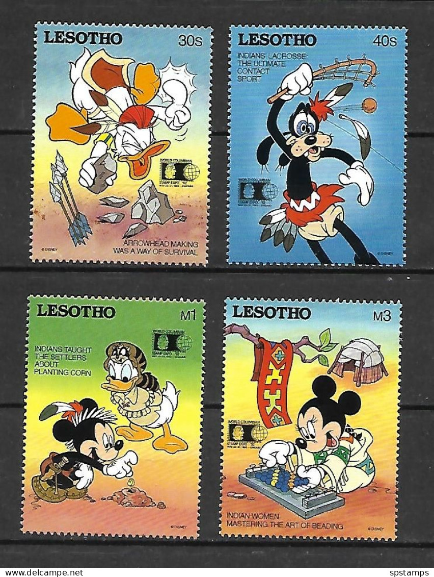 Disney Set Lesotho 1992 Disney Characters As Native Americans MNH - Disney