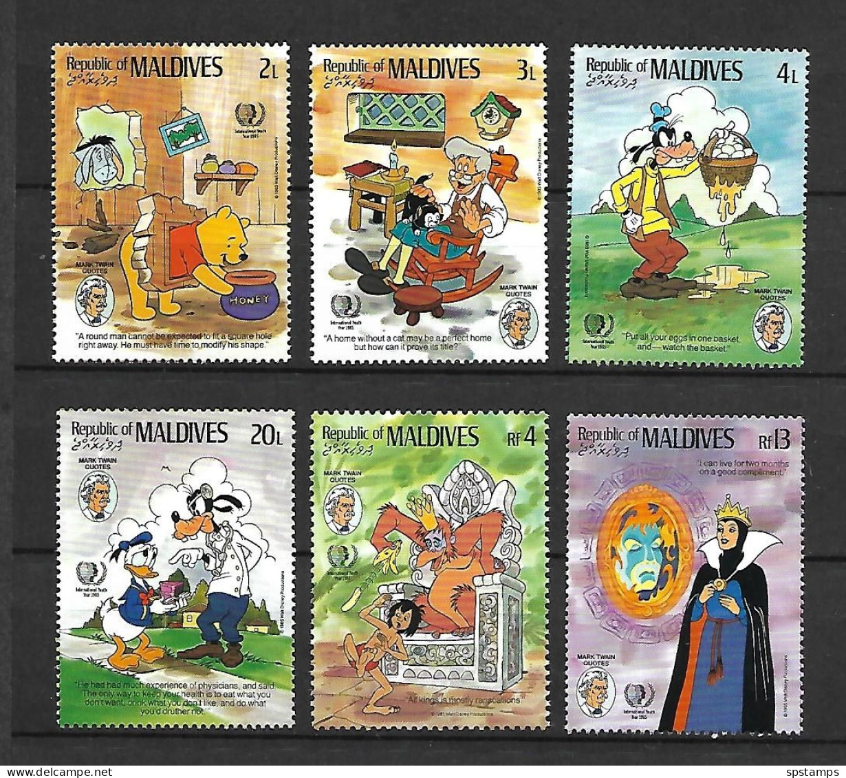 Disney Set Maldives 1985 150th Anniversary Of Mark Twain MNH - Disney