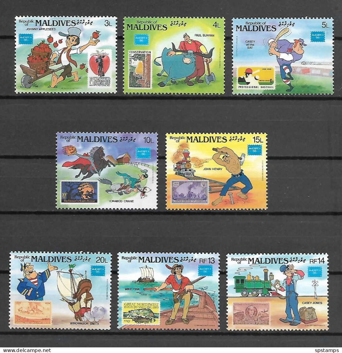 Disney Set Maldives 1986 US Stamps And Disney Portrayals Of American Legends MNH - Disney