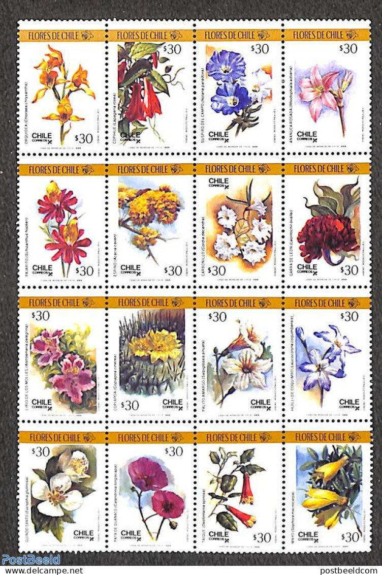 Chile 1988 Flowers 16v, Mint NH, Nature - Flowers & Plants - Chili