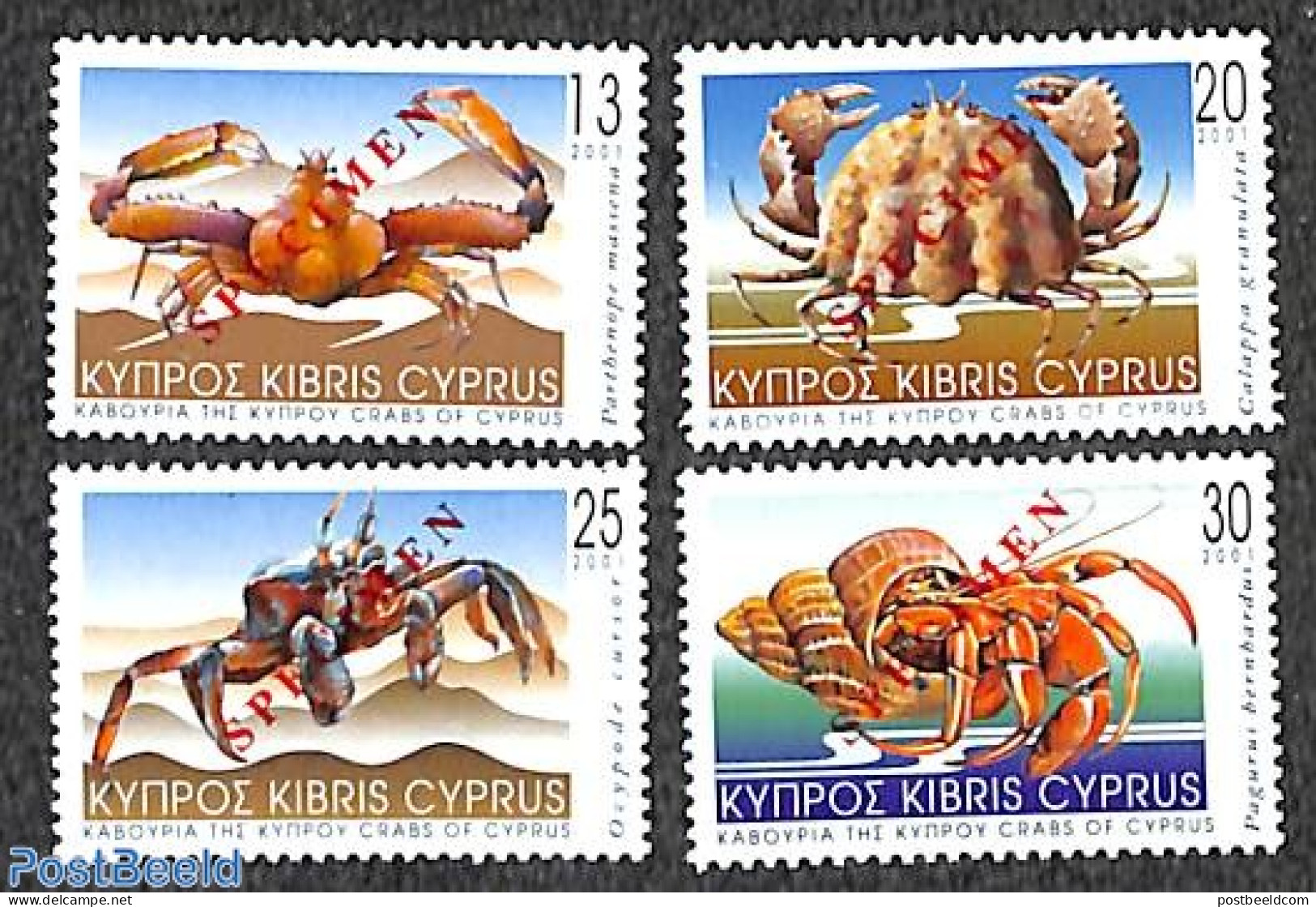 Cyprus 2001 Crabs 4v SPECIMEN, Mint NH, Nature - Shells & Crustaceans - Nuovi
