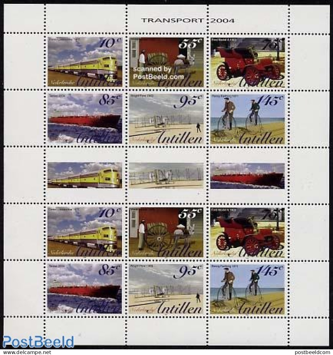 Netherlands Antilles 2004 Transports Sheet, Mint NH, Sport - Transport - Cycling - Automobiles - Aircraft & Aviation -.. - Ciclismo