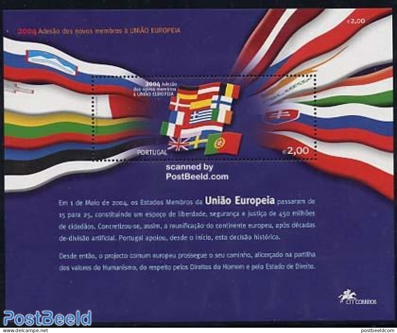 Portugal 2004 New EU Members S/s, Mint NH, History - Europa Hang-on Issues - Flags - Nuevos