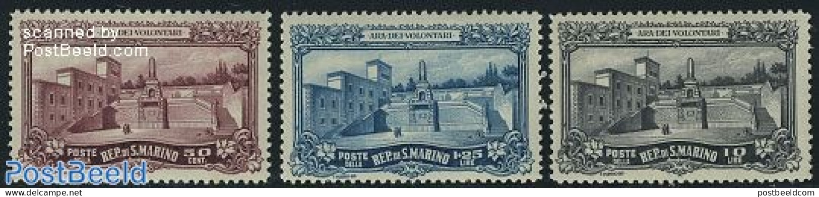 San Marino 1927 War Victims Memorial 3v, Mint NH - Unused Stamps