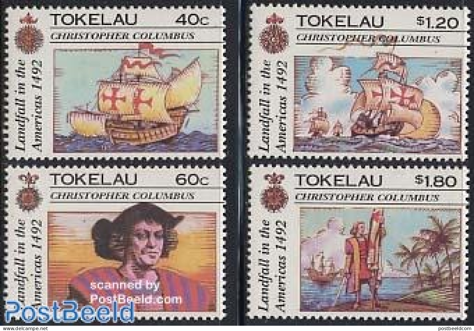 Tokelau Islands 1992 Discovery Of America 4v, Mint NH, History - Transport - Explorers - Ships And Boats - Exploradores