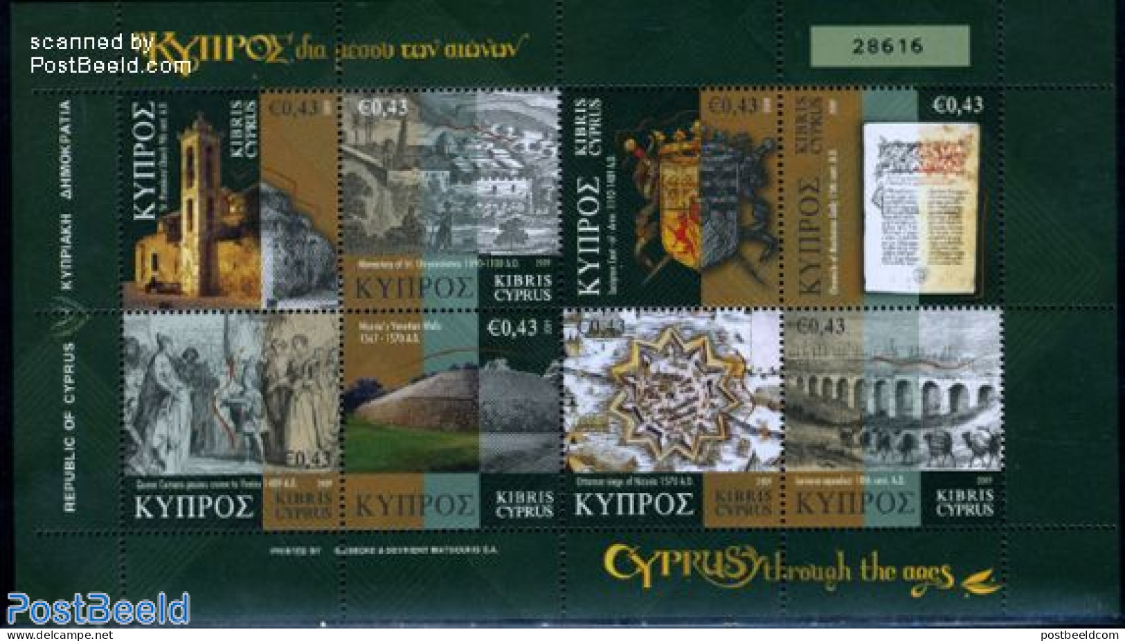 Cyprus 2009 Cyprus Through The Ages 8v M/s, Mint NH, History - Nature - Transport - Various - Archaeology - Coat Of Ar.. - Unused Stamps