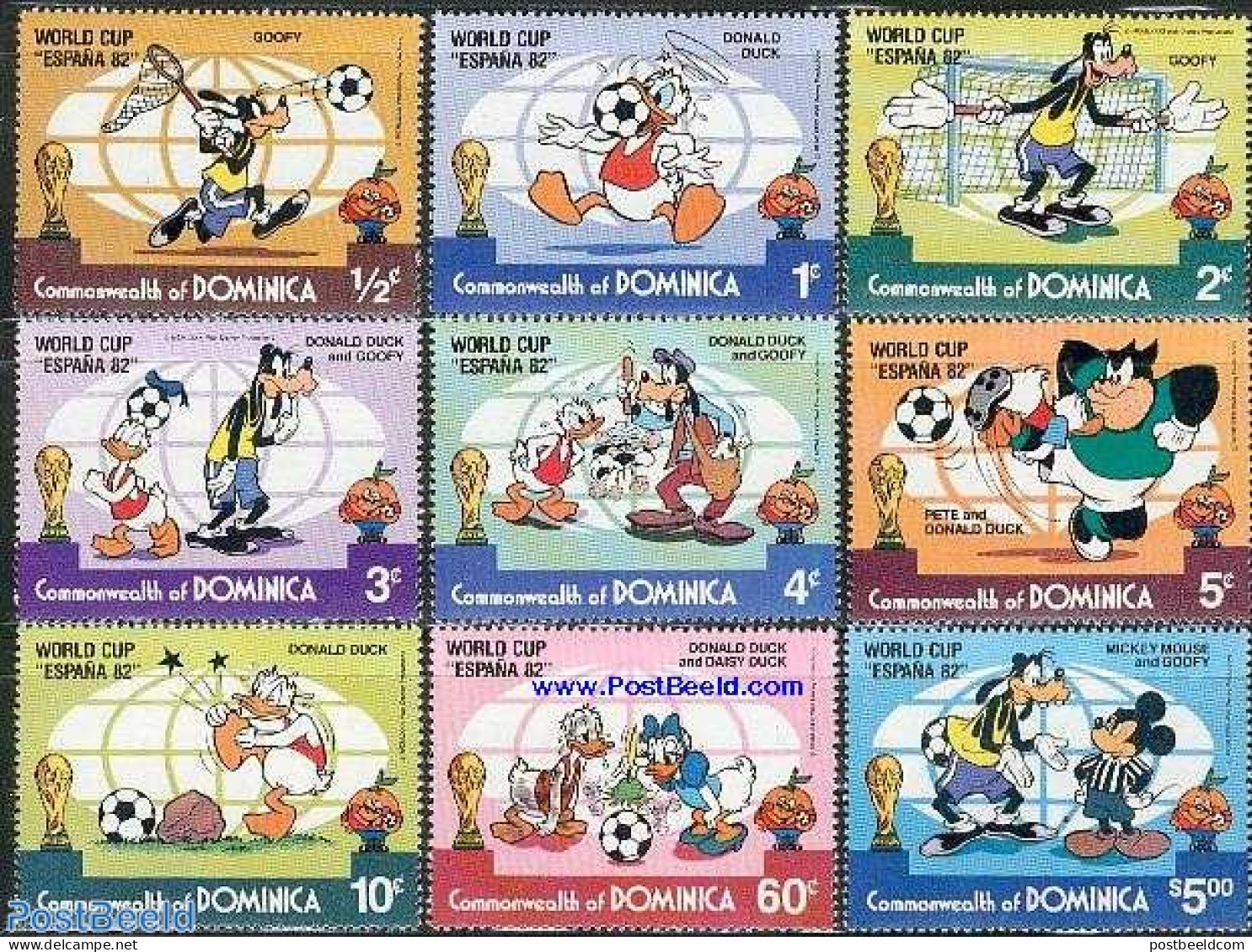 Dominica 1982 World Cup Football, Disney 9v, Mint NH, Sport - Football - Art - Disney - Disney
