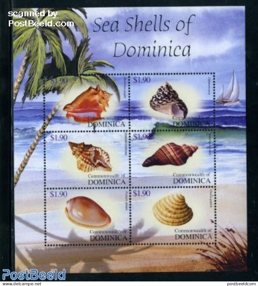Dominica 2004 Shells 6v M/s, Strombus Pugilis, Mint NH, Nature - Transport - Shells & Crustaceans - Ships And Boats - Marine Life