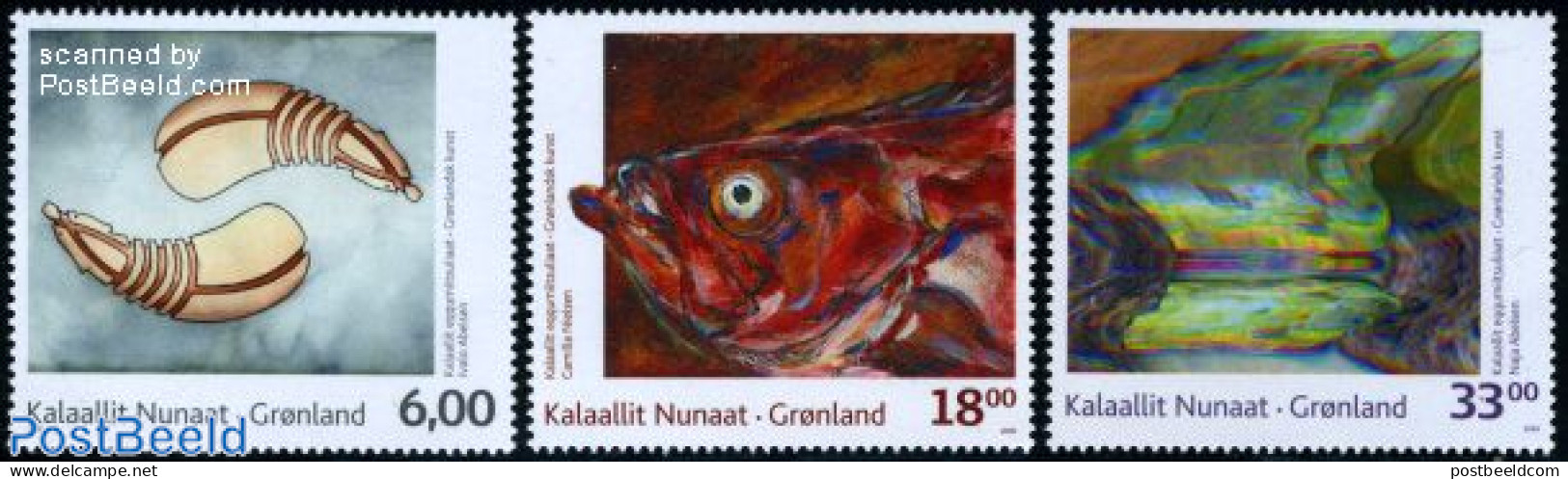 Greenland 2009 Modern Art 3v, Mint NH, Nature - Fish - Art - Modern Art (1850-present) - Paintings - Ungebraucht