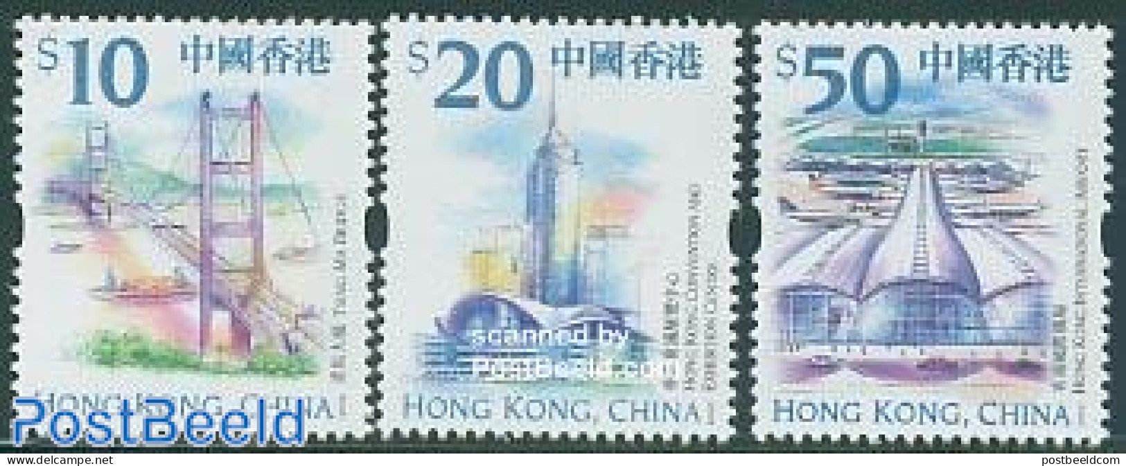 Hong Kong 1999 Definitives 3v, Mint NH, Transport - Aircraft & Aviation - Art - Bridges And Tunnels - Ongebruikt