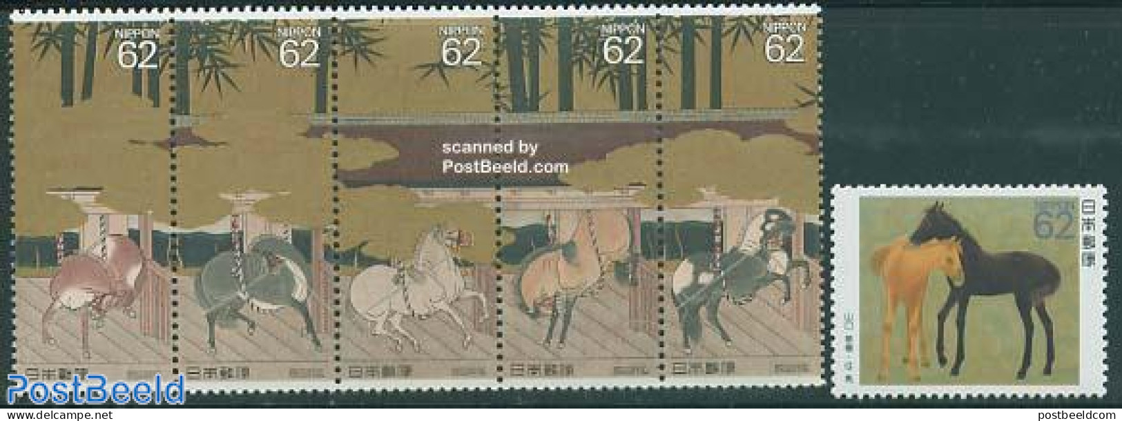 Japan 1990 Horses 6v (1v+[::::]), Mint NH, Nature - Horses - Ungebraucht