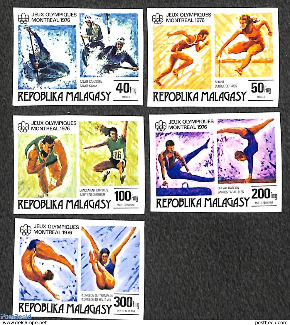 Madagascar 1976 Olympic Games Montreal 5v Imperforated, Mint NH, Sport - Athletics - Gymnastics - Kayaks & Rowing - Ol.. - Leichtathletik