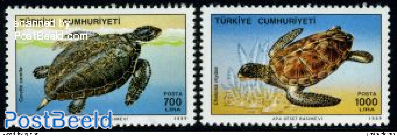 Türkiye 1989 Sea Turtles 2v, Mint NH, Nature - Reptiles - Turtles - Otros & Sin Clasificación