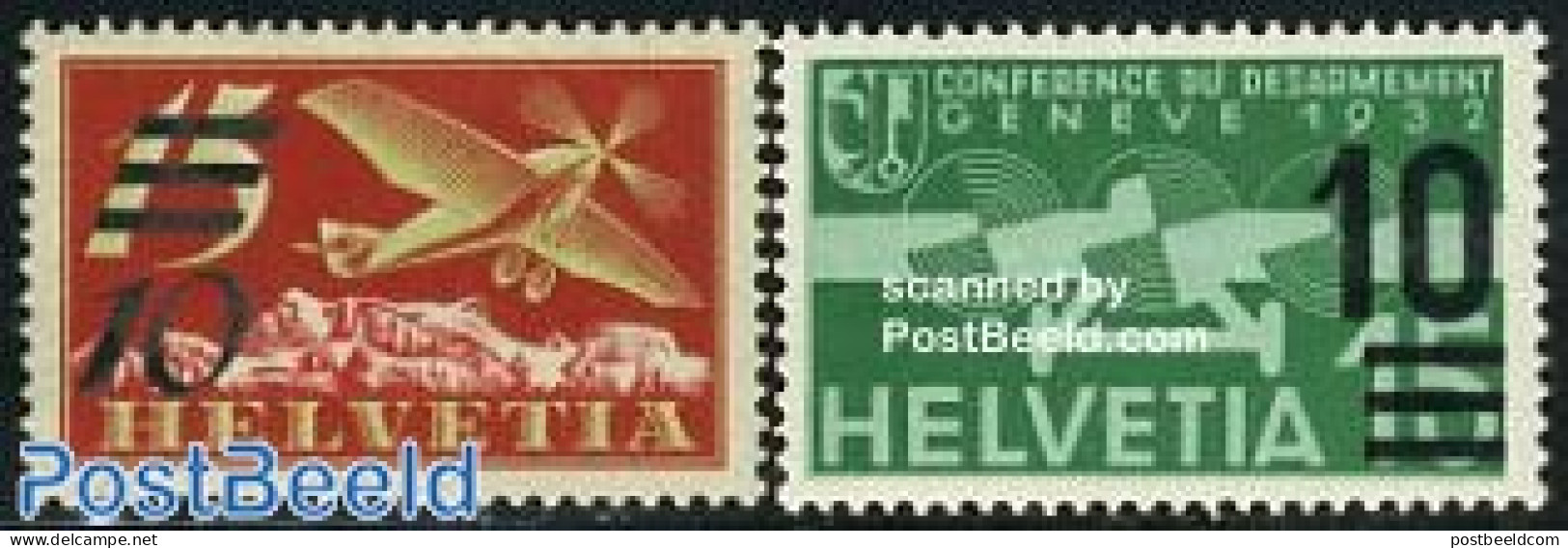 Switzerland 1935 Airmail Overprints 2v, Mint NH, Transport - Aircraft & Aviation - Ongebruikt