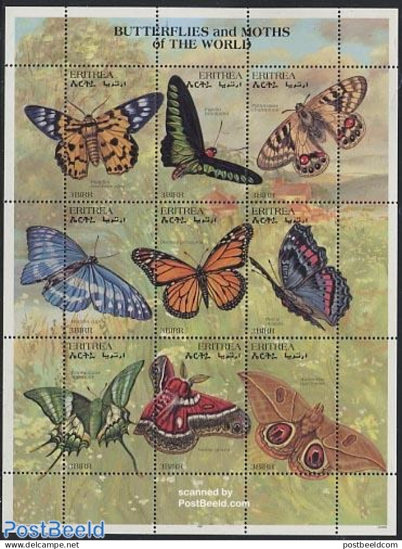 Eritrea 1997 Butterflies 9v M/s, Psaphis Eusemoides, Mint NH, Nature - Butterflies - Erythrée