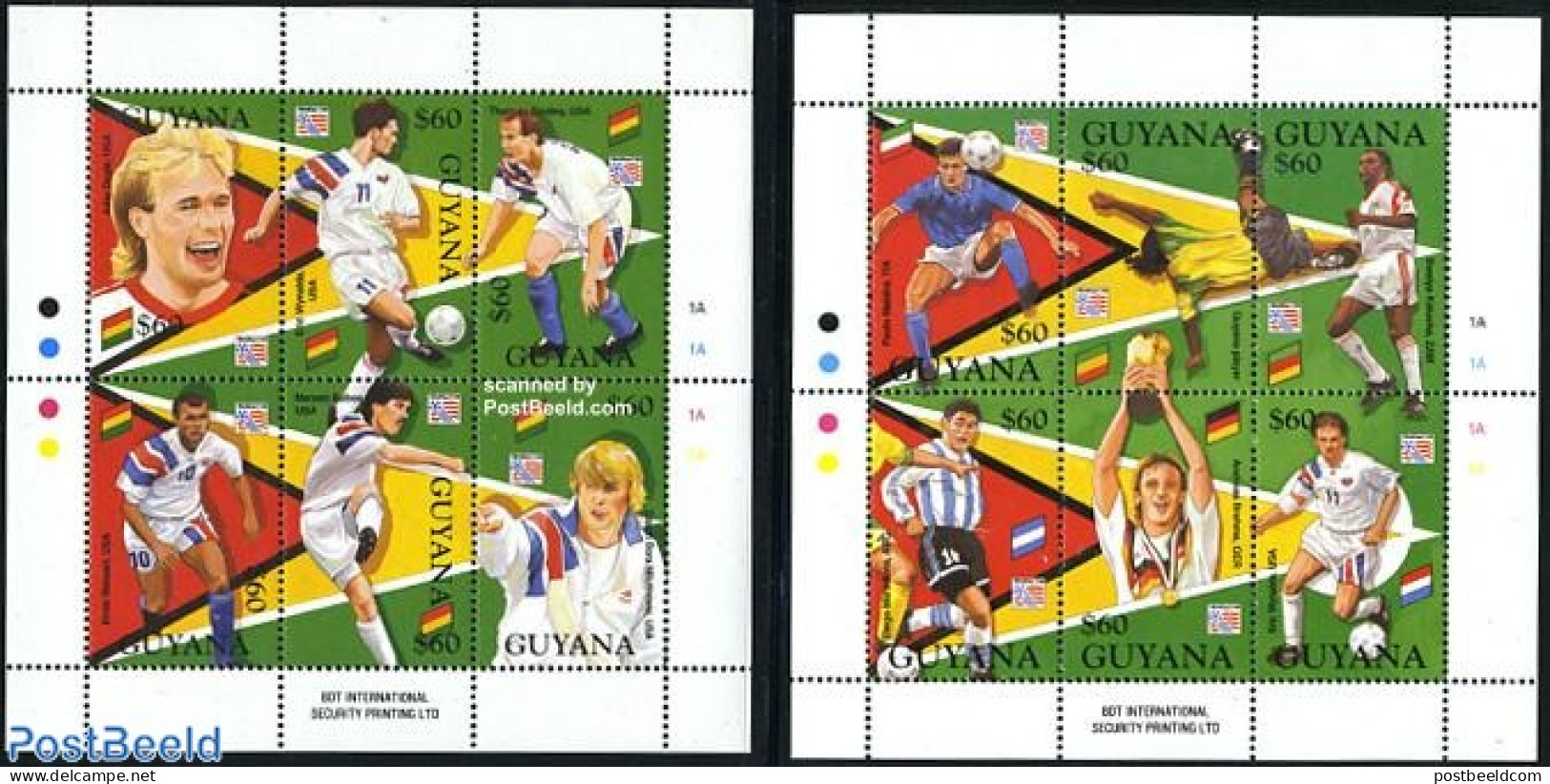 Guyana 1994 W.C. Football 12v (2 M/s), Mint NH, History - Sport - Germans - Football - Guyane (1966-...)