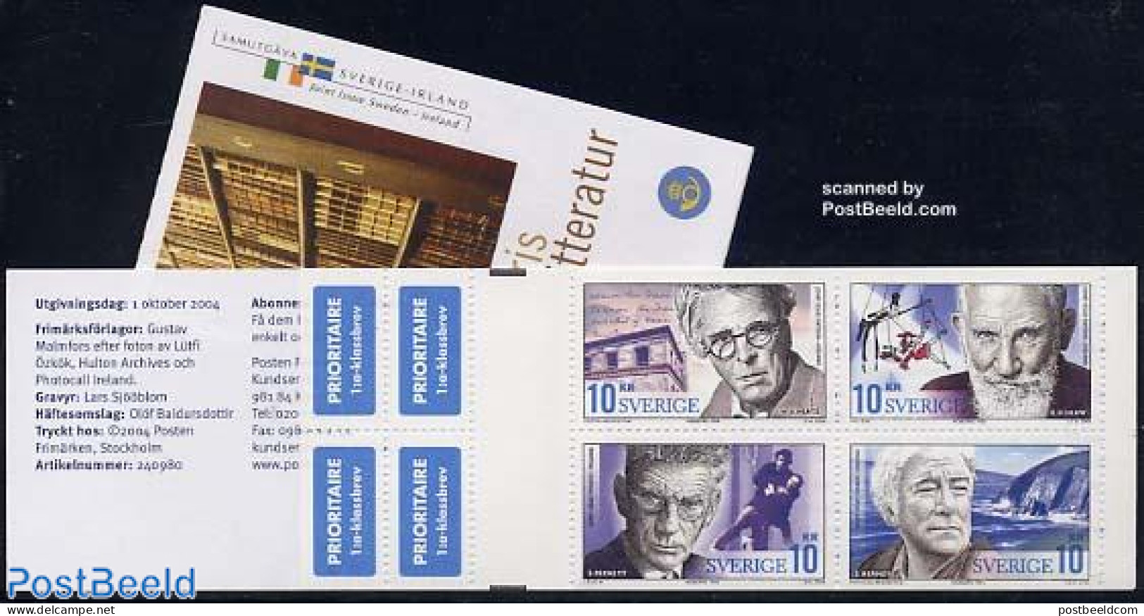 Sweden 2004 Nobelprize Literature 4v In Booklet, J.i. Ireland, Mint NH, History - Various - Nobel Prize Winners - Stam.. - Unused Stamps