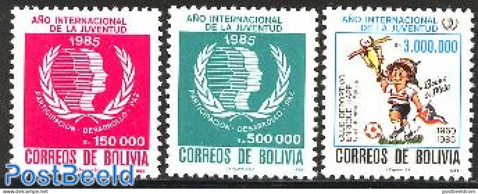 Bolivia 1986 Int. Youth Year 3v, Mint NH, Sport - Various - Football - International Youth Year 1984 - Bolivien