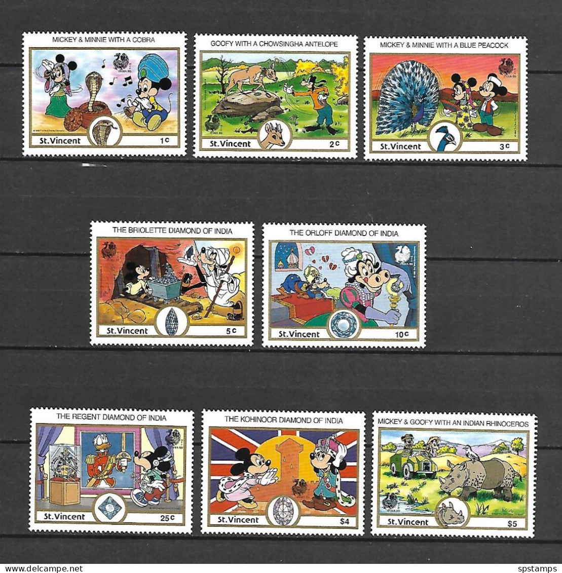 Disney Set St Vincent 1989 India - Stamp Exhibition In New Delhi MNH - Disney