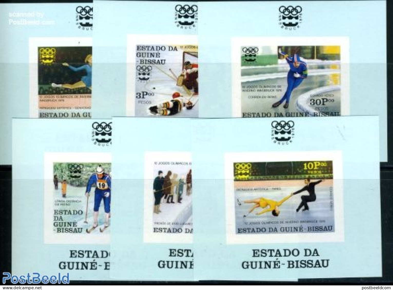 Guinea Bissau 1976 Winter Olympic Games 6 S/s Imperforated, Mint NH, Sport - (Bob) Sleigh Sports - Ice Hockey - Olympi.. - Winter (Other)