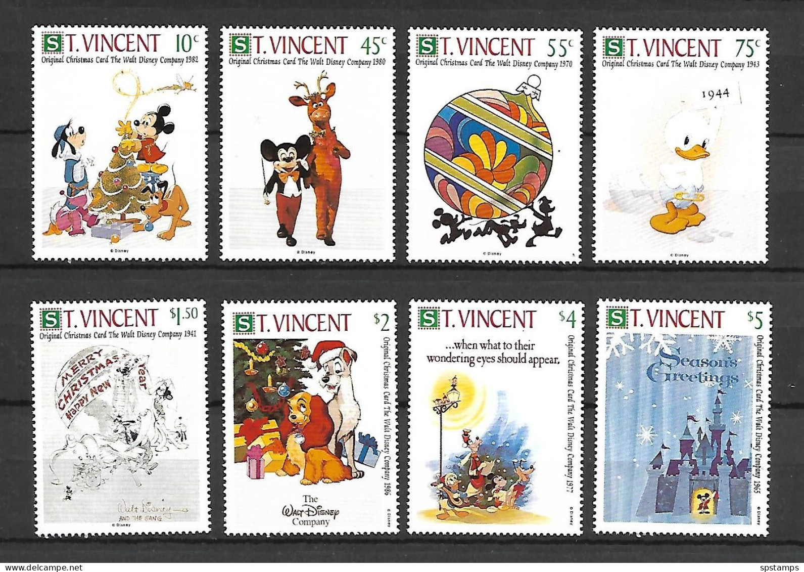 Disney Set St Vincent 1991 Christmas Cards MNH - Disney