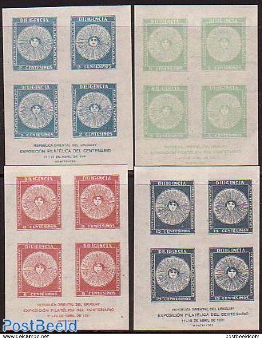Uruguay 1931 Exposition 4 S/s, Mint NH, Stamps On Stamps - Stamps On Stamps