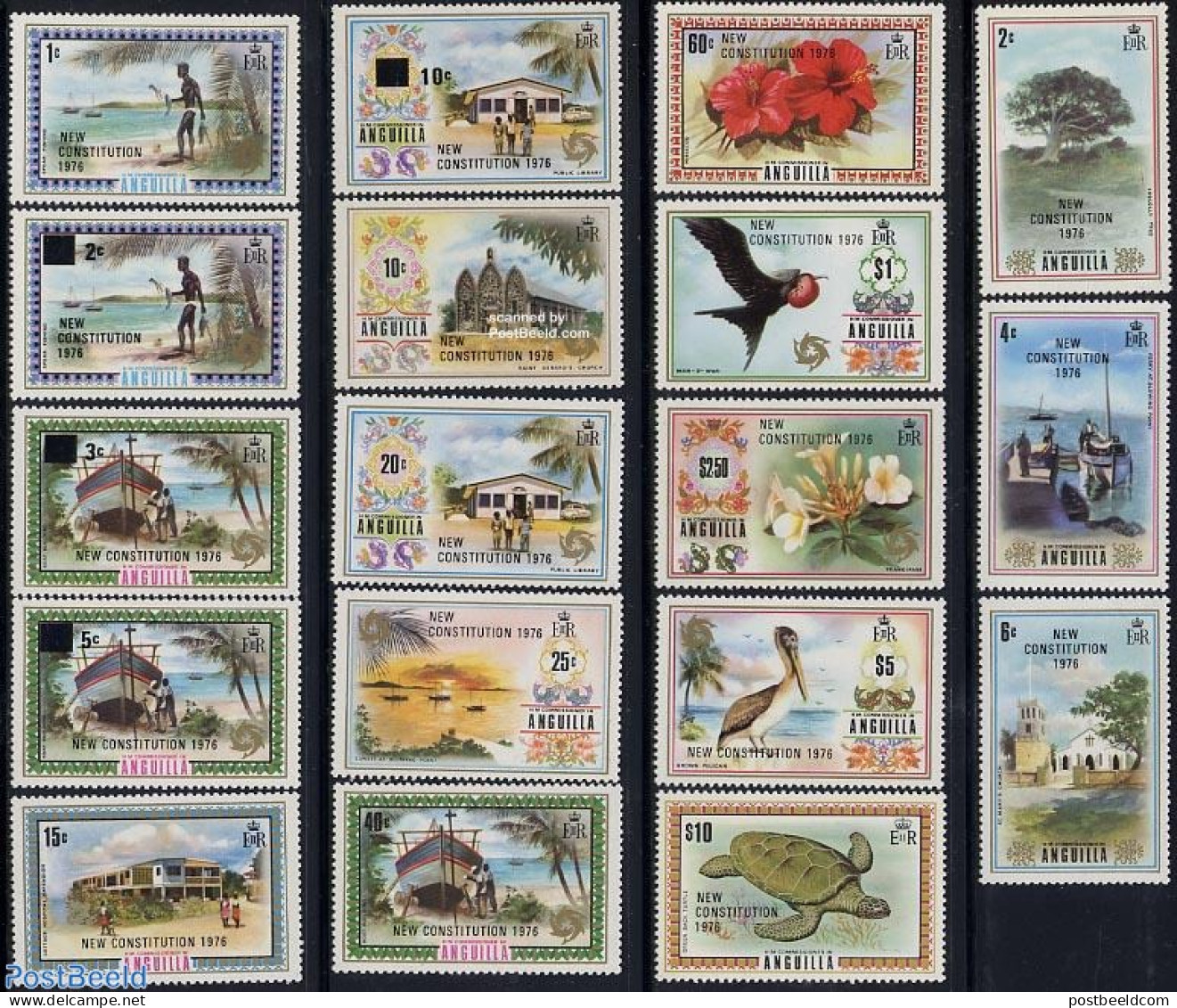 Anguilla 1976 Definitives, Overprints 18v, Mint NH, Nature - Transport - Birds - Flowers & Plants - Trees & Forests - .. - Rotary, Lions Club