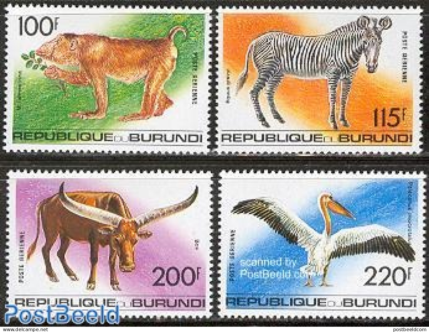 Burundi 1992 Animals 4v, Mint NH, Nature - Animals (others & Mixed) - Birds - Monkeys - Zebra - Andere & Zonder Classificatie