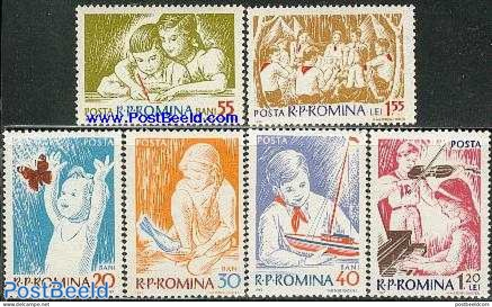 Romania 1962 Children 6v, Mint NH, Nature - Performance Art - Sport - Transport - Birds - Butterflies - Music - Scouti.. - Unused Stamps