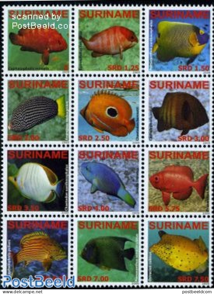 Suriname, Republic 2009 Fish 12v, Sheetlet, Mint NH, Nature - Fish - Fishes