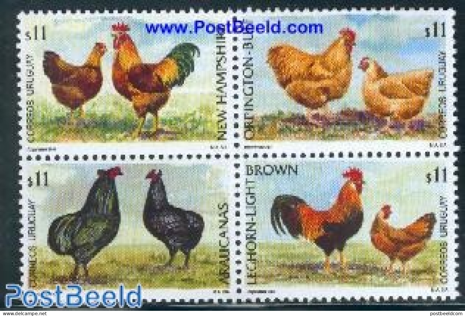 Uruguay 2001 Chicken 4v [+], Mint NH, Nature - Birds - Poultry - Uruguay