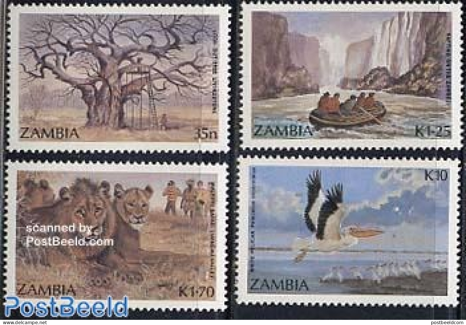 Zambia 1987 Tourism 4v, Mint NH, Nature - Transport - Animals (others & Mixed) - Birds - Cat Family - Trees & Forests .. - Rotary, Lions Club