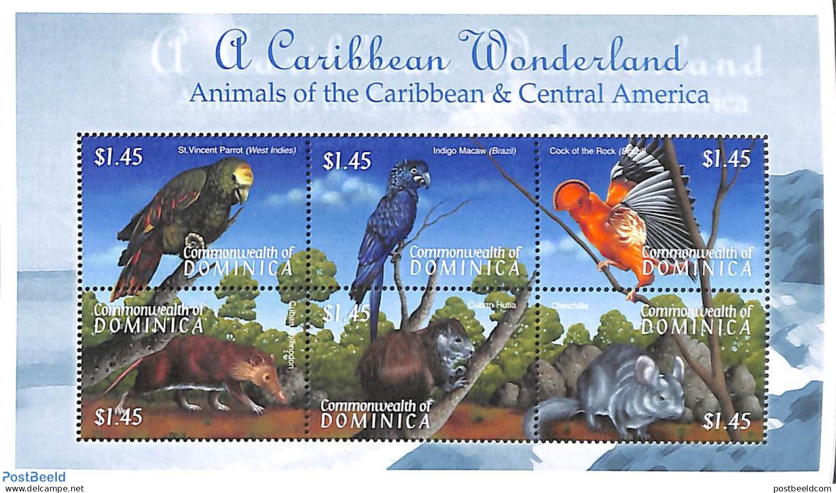 Dominica 2001 Animals 6v M/s, Mint NH, Nature - Animals (others & Mixed) - Birds - Parrots - Dominikanische Rep.