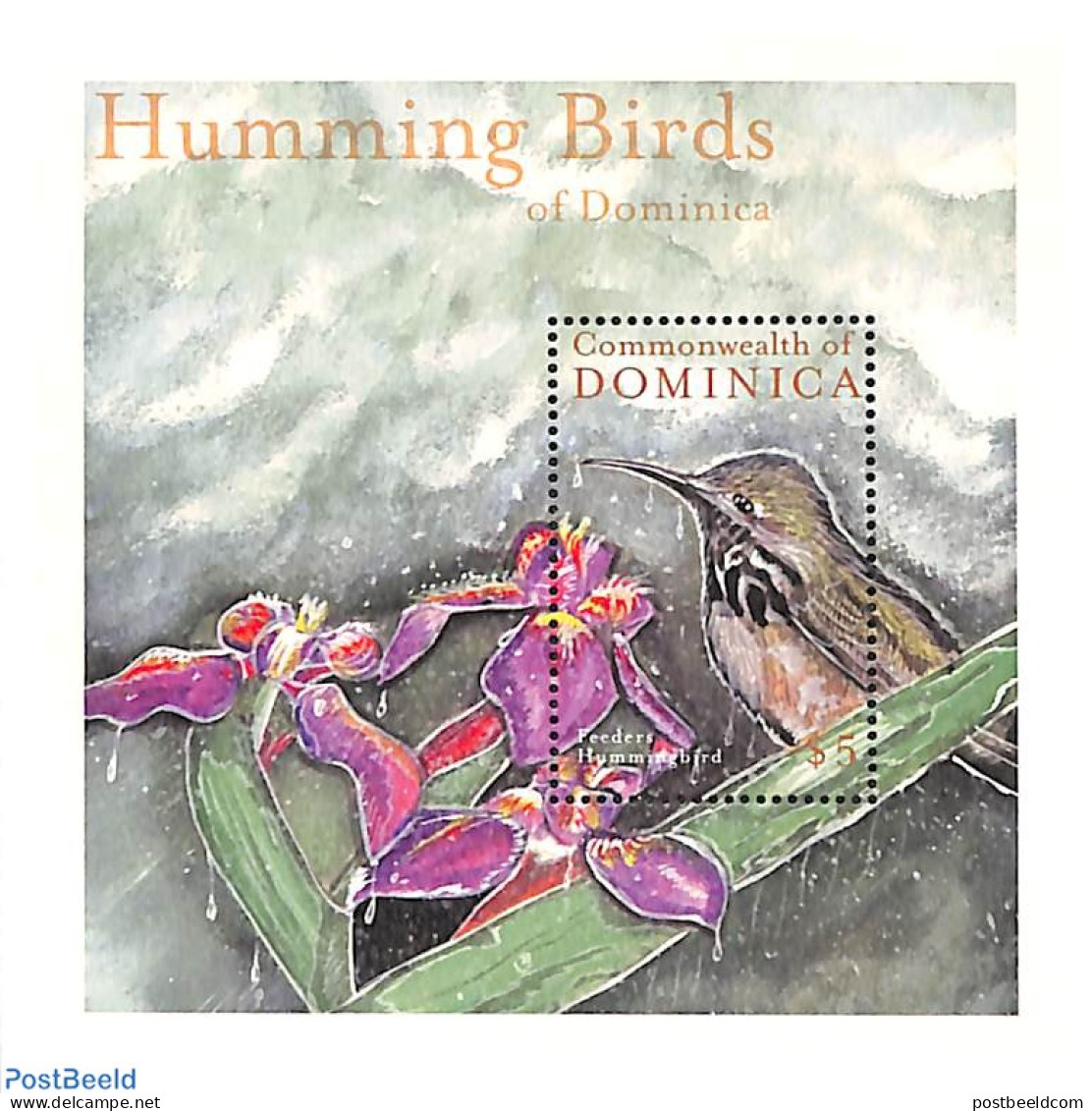 Dominica 2001 Feeders Hummingbird S/s, Mint NH, Nature - Birds - Dominikanische Rep.