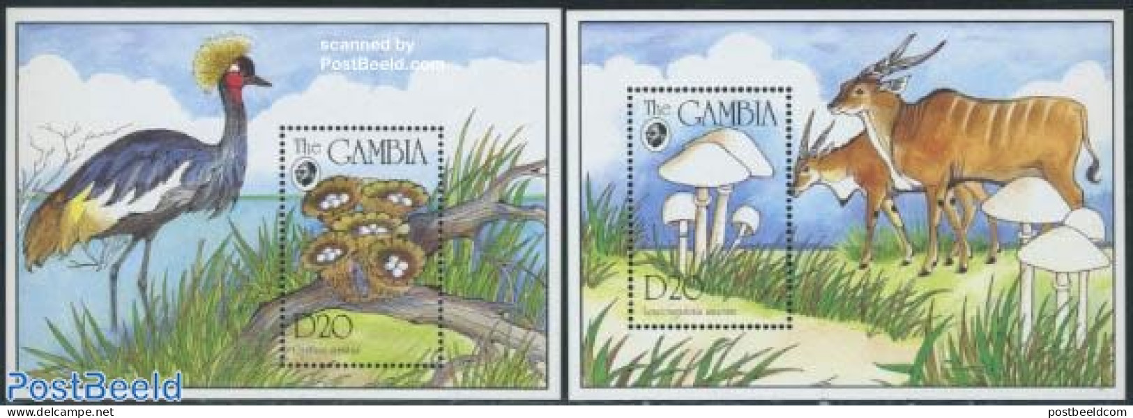 Gambia 1994 Mushrooms 2 S/s, Mint NH, Nature - Animals (others & Mixed) - Birds - Mushrooms - Funghi