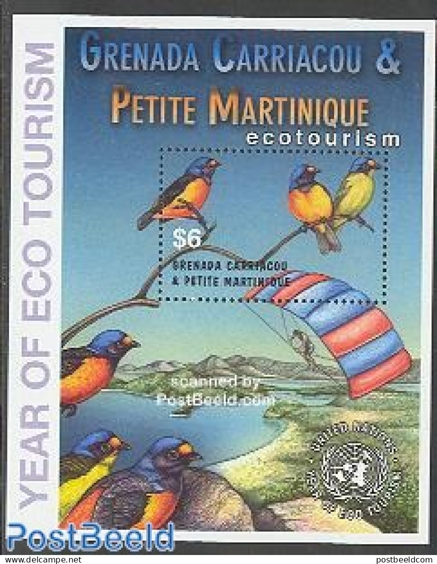 Grenada Grenadines 2002 Eco Tourism S/s, Mint NH, Nature - Sport - Various - Birds - Parachuting - Tourism - Fallschirmspringen