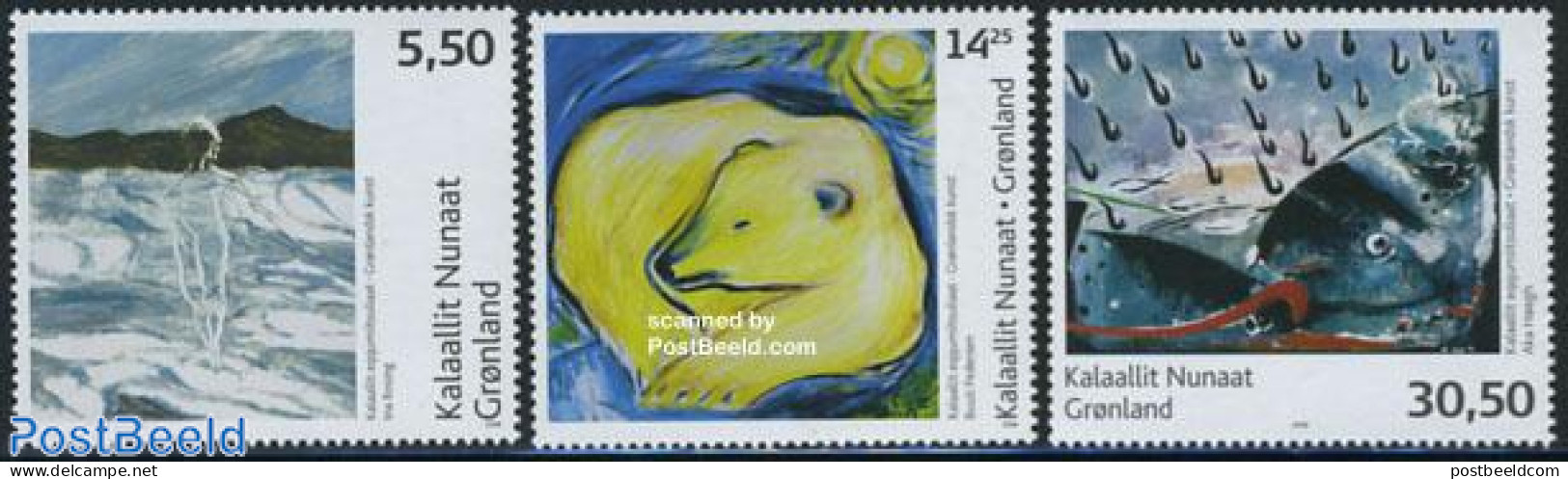 Greenland 2008 Modern Art 3v, Mint NH, Nature - Bears - Fish - Art - Modern Art (1850-present) - Paintings - Unused Stamps