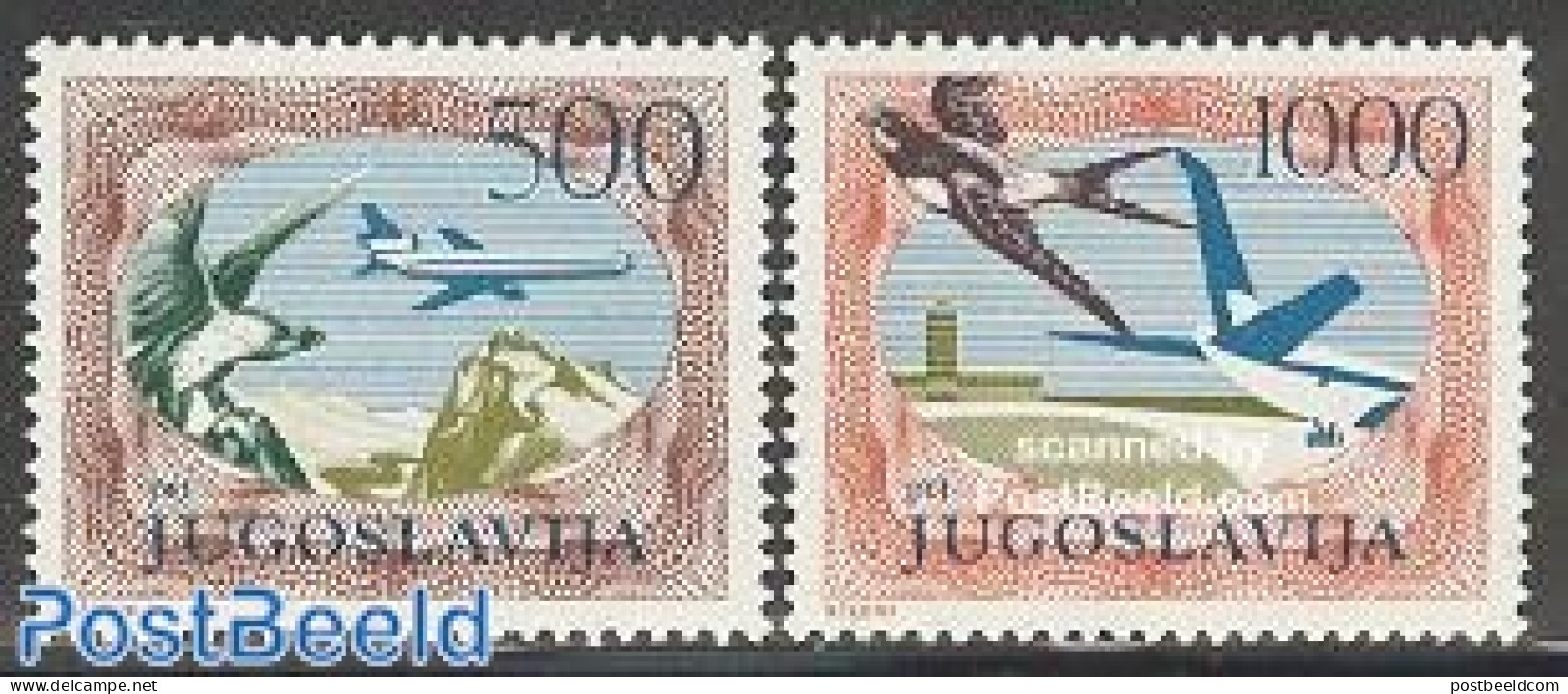 Yugoslavia 1985 Airmail 2v, Perf. 12.5, Mint NH, Nature - Transport - Birds - Aircraft & Aviation - Unused Stamps