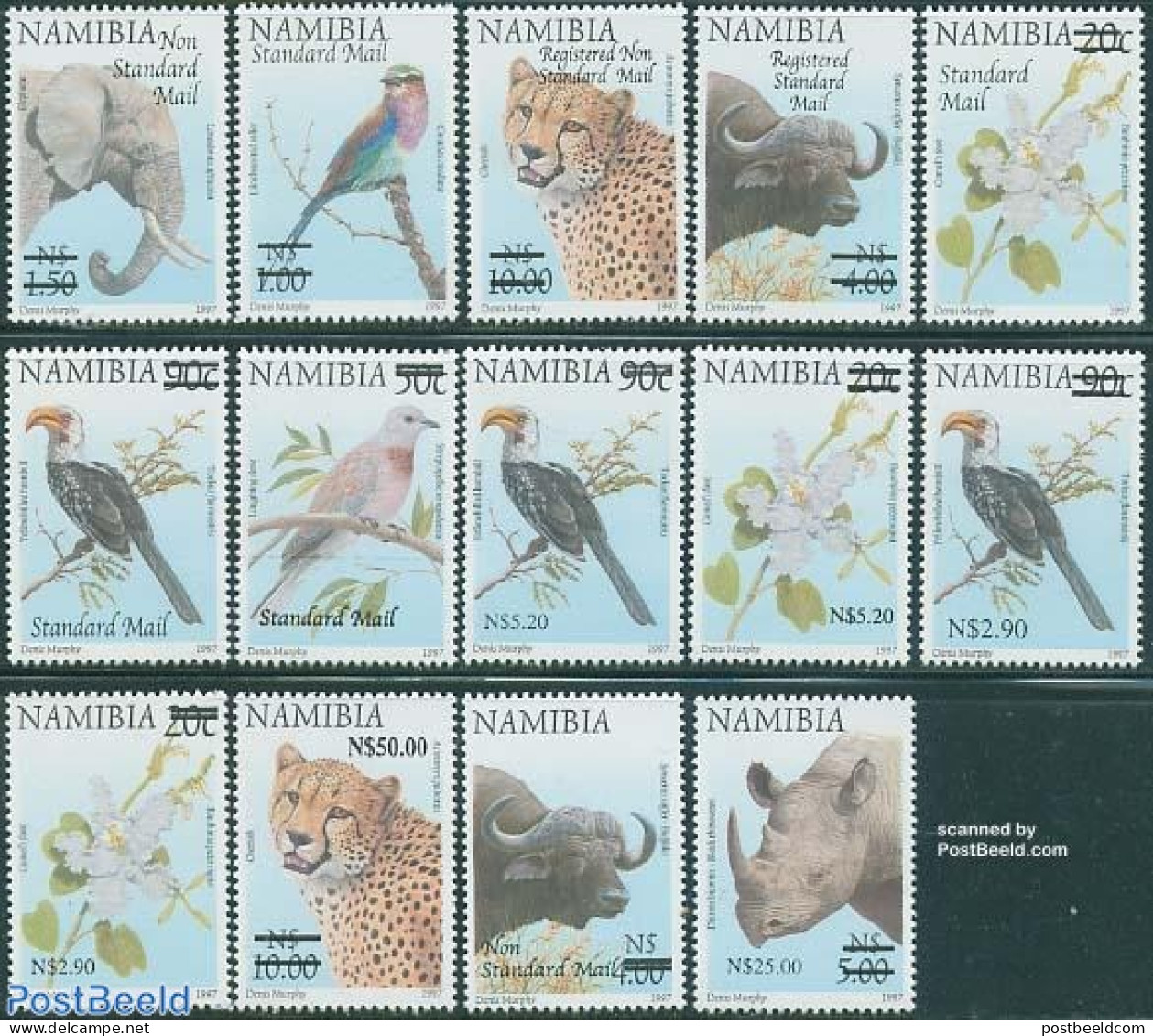 Namibia 2005 Definitives, Overprints 14v, Mint NH, Nature - Animals (others & Mixed) - Birds - Cat Family - Elephants .. - Namibië (1990- ...)
