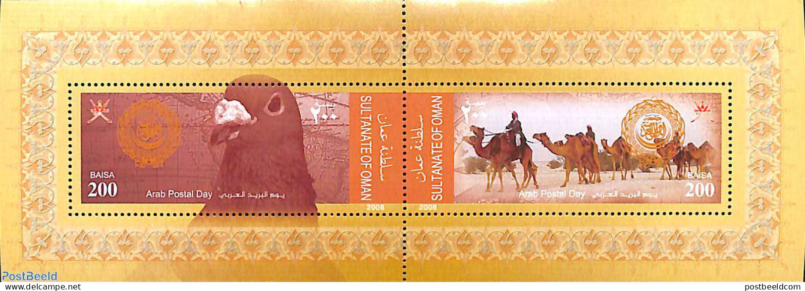 Oman 2008 Arab Postal Day S/s, Mint NH, Nature - Various - Birds - Camels - Post - Joint Issues - Maps - Post