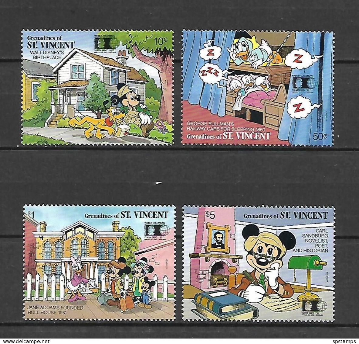 Disney Set St Vincent Gr 1992 World Columbian Stamp Expo MNH - Disney