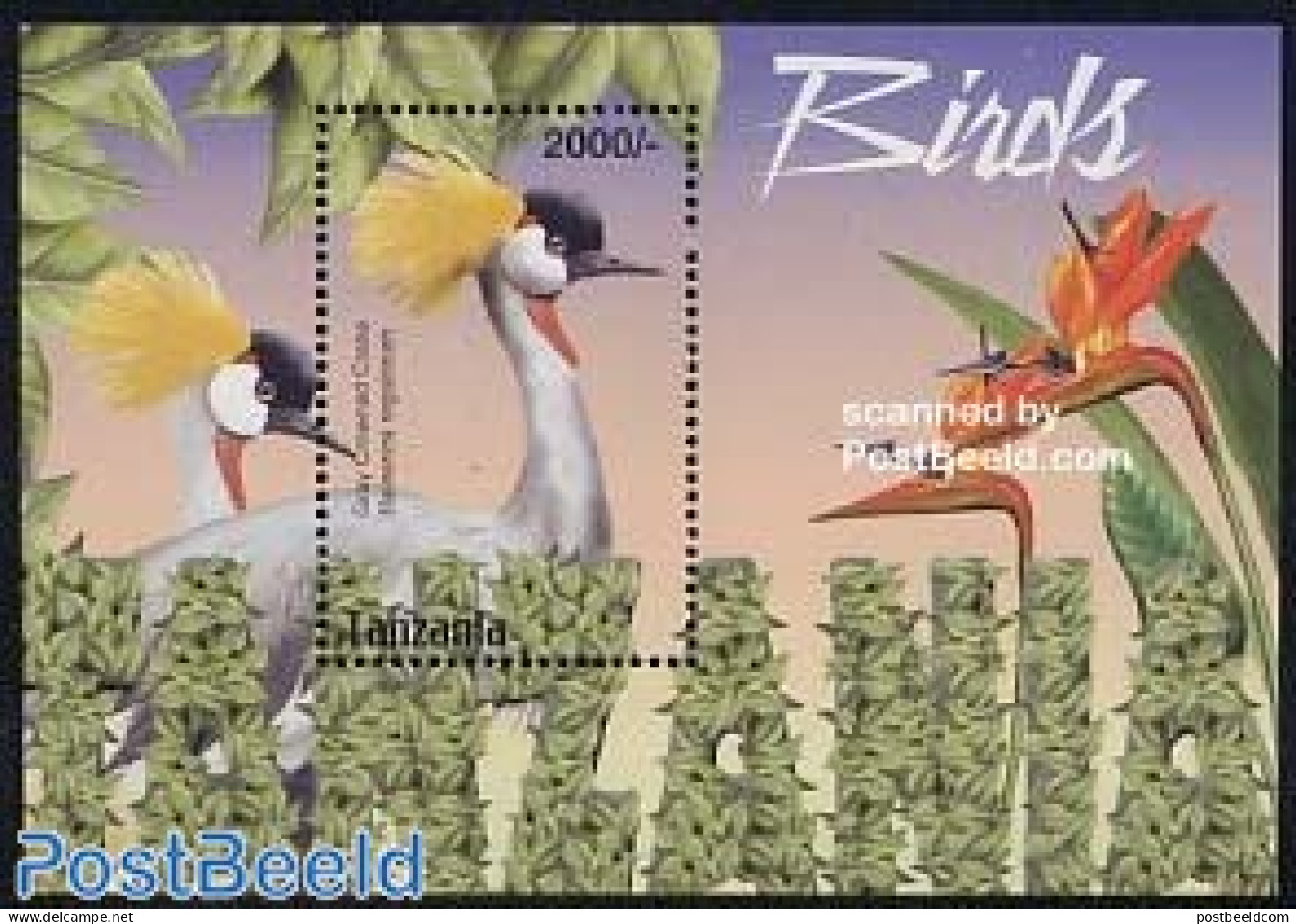 Tanzania 2004 Grey Crowned Crane S/S, Mint NH, Nature - Birds - Flowers & Plants - Tansania (1964-...)