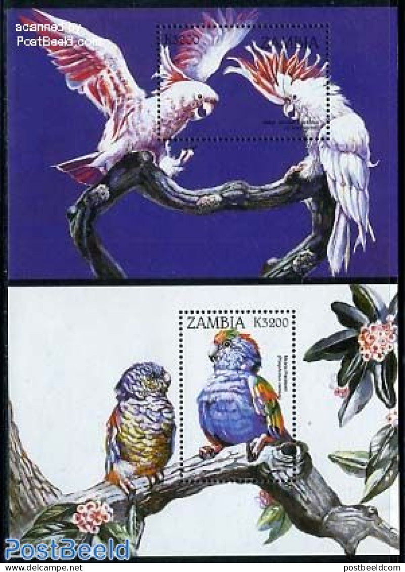 Zambia 1998 Parrots 2 S/s, Mint NH, Nature - Birds - Parrots - Zambia (1965-...)