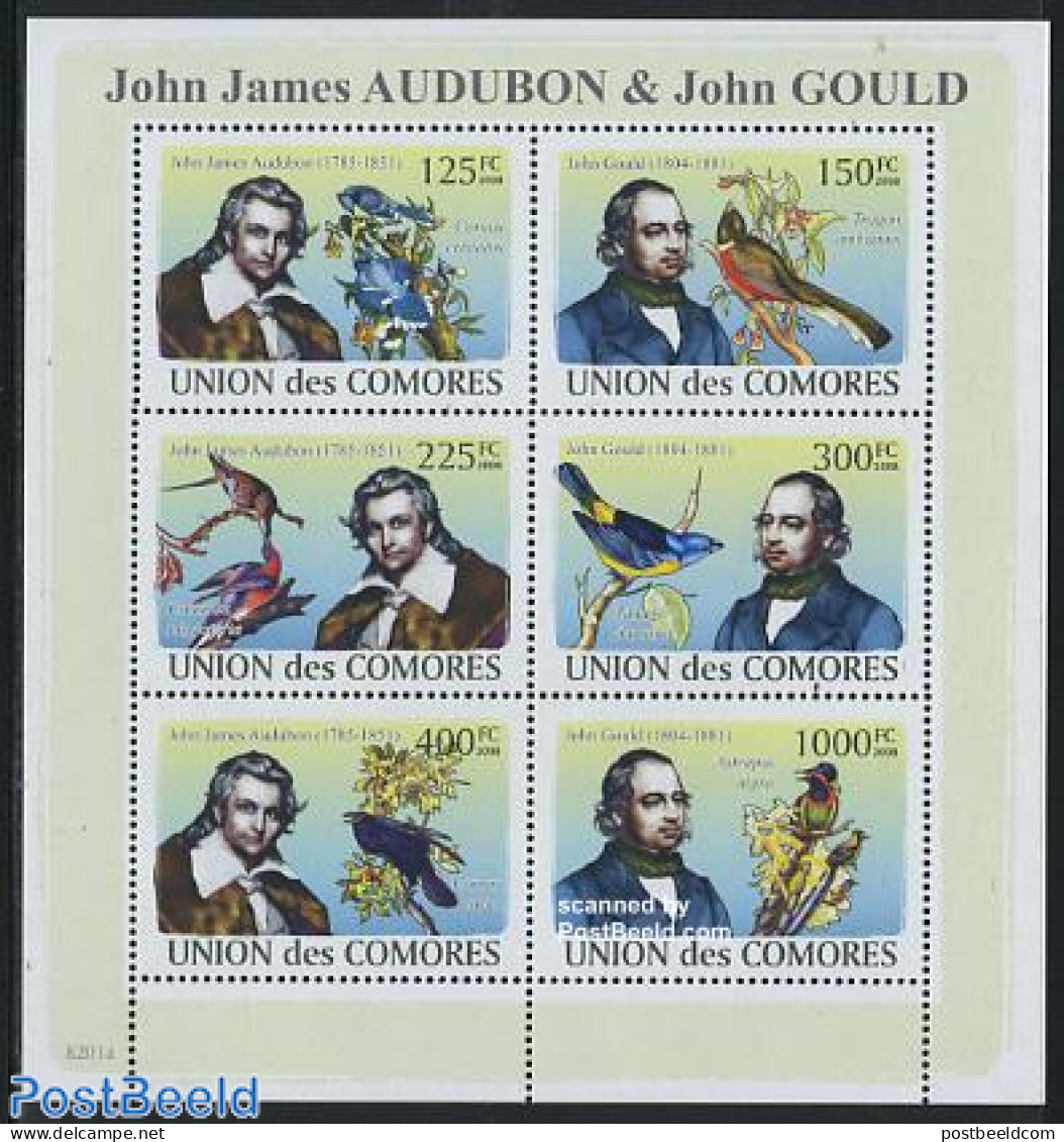 Comoros 2008 Aubon & Gould 6v M/s, Mint NH, Nature - Birds - Isole Comore (1975-...)