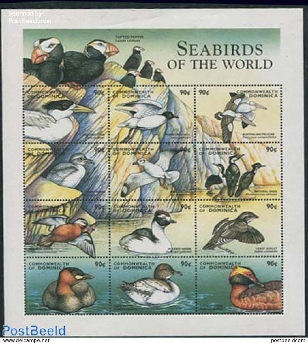 Dominica 1998 Sea Birds 12v M/s, Mint NH, Nature - Birds - Repubblica Domenicana