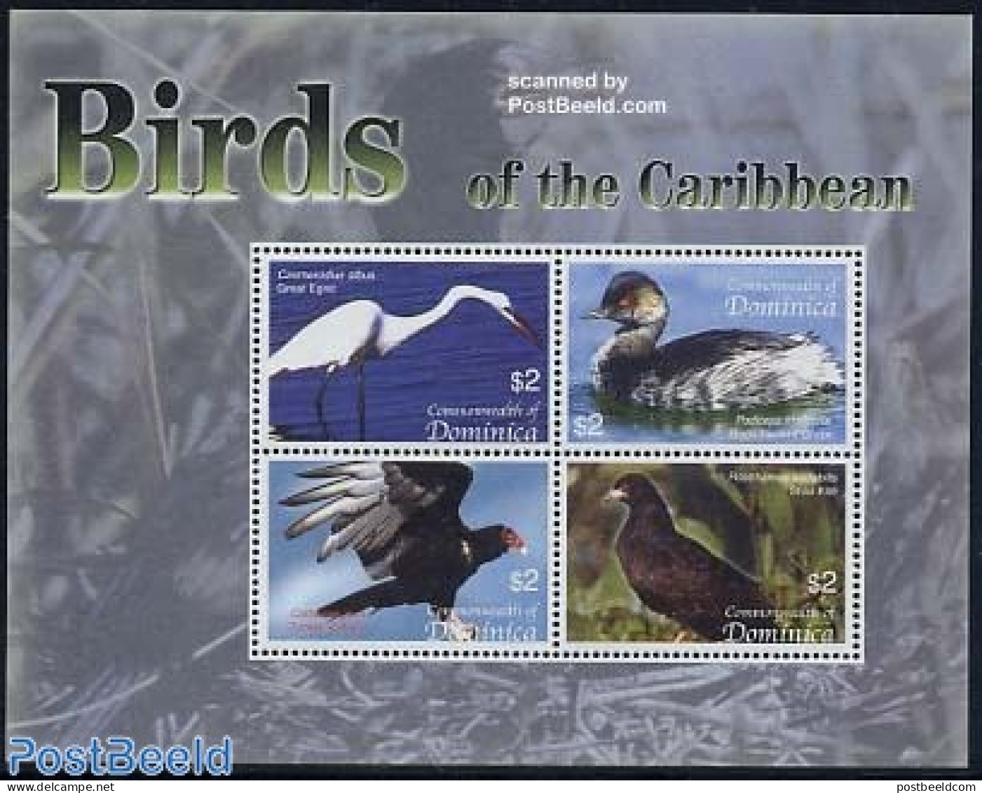 Dominica 2004 Birds 4v M/s, Great Egret, Mint NH, Nature - Birds - Birds Of Prey - República Dominicana
